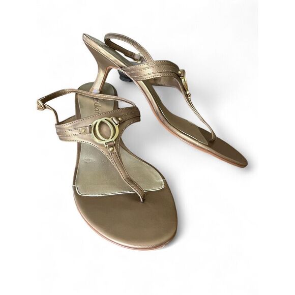 Fabuloire Women’s Leather Gold Heels Sandals Size 7 Great Condition - Picture 1 of 9